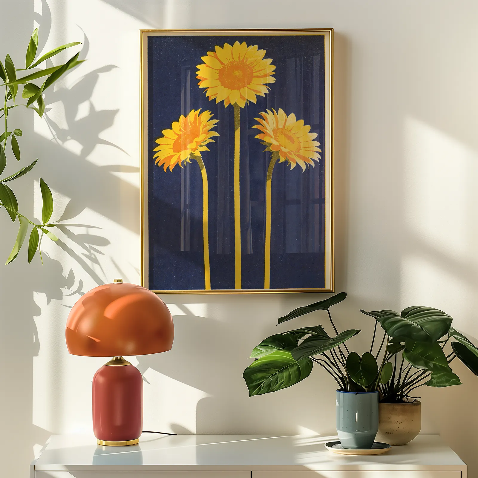 Sonnenblumenstrauß in Nacht